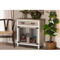 Baxton Studio JY18B3016-Oak-Cabinet Baxton Studio Deacon Rustic Industrial Farmhouse Weathered Two-Tone White and Oak Brown Finished Wood 2-Door Storage Cabinet